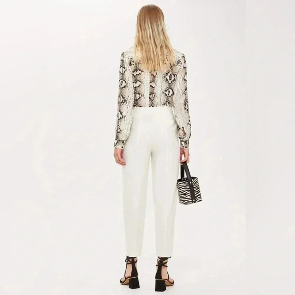 Topshop Trousers Jodi Tapered Leg High Waisted Belted Pants Ivory Size 4 NWT - Picture 4 of 16